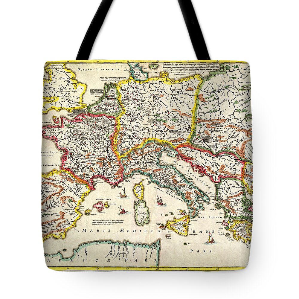 1657 Jansson Map Of The Empire Ofcharlemagne Geographicus Carolimagni Jansson 1657 Tote Bag featuring the painting 1657 Jansson Map of the Empire ofCharlemagne Geographicus CaroliMagni jansson 1657 by MotionAge Designs