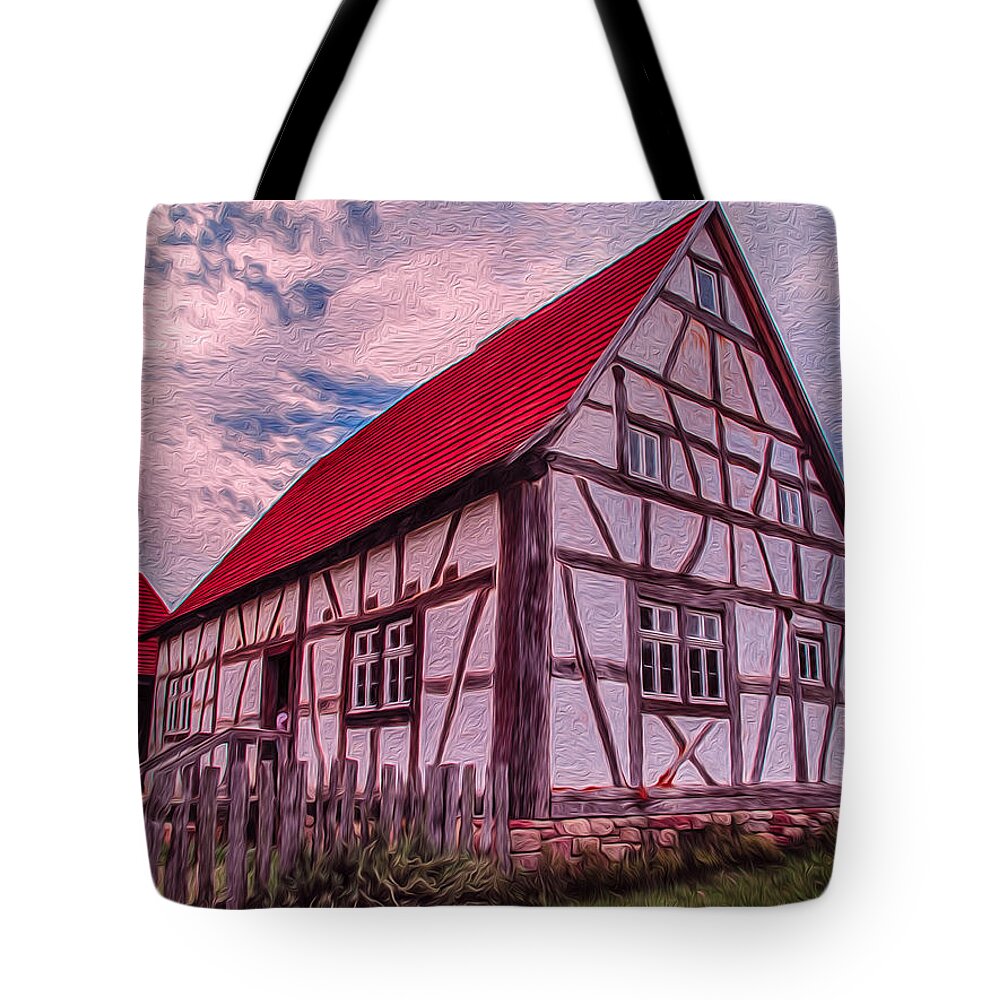 1700s German Farm Tote Bag featuring the painting 1700s German Farm by Omaste Witkowski