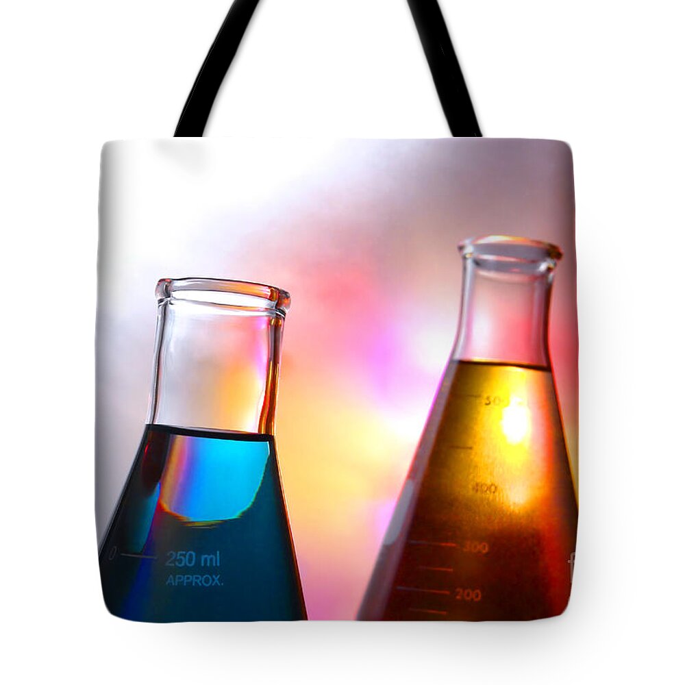 Flask Tote Bag featuring the photograph Laboratory Equipment in Science Research Lab #18 by Science Research Lab