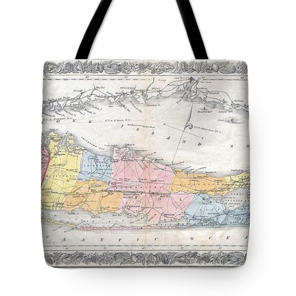  Tote Bag featuring the photograph 1857 Colton Travellers Map of Long Island New York by Paul Fearn