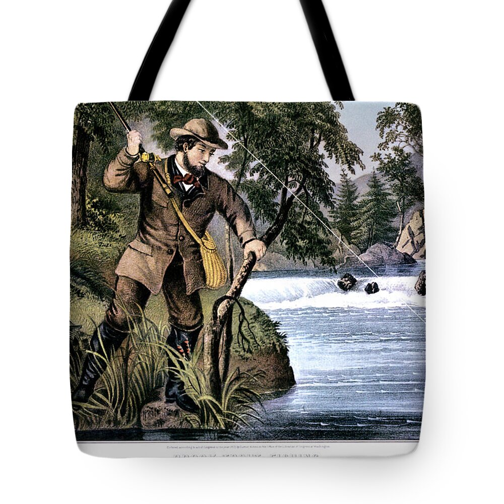 1870s Brook Trout Fishing - Currier & Tote Bag by Vintage Images
