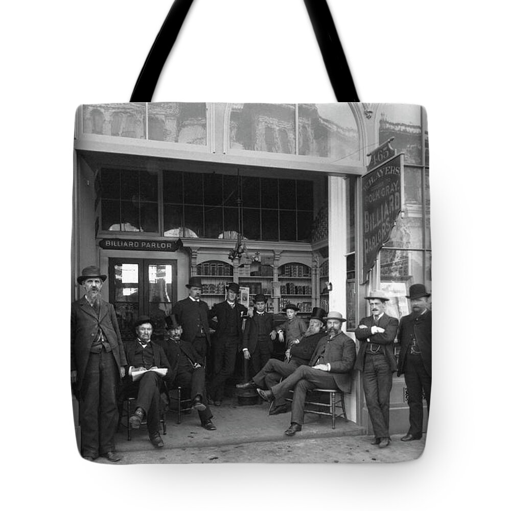 1883 Tote Bag featuring the photograph 1883 Biliard Parlor by Underwood Archives