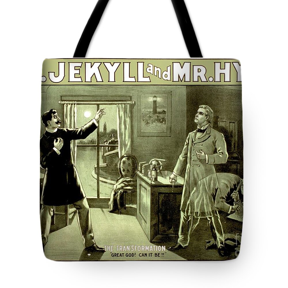 1890 Tote Bag featuring the digital art 1890 - Dr Jekyll and Mr Hyde Production Poster by John Madison