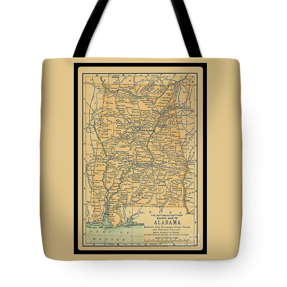 Alabama Tote Bag featuring the photograph 1891 Map of Alabama by Phil Cardamone