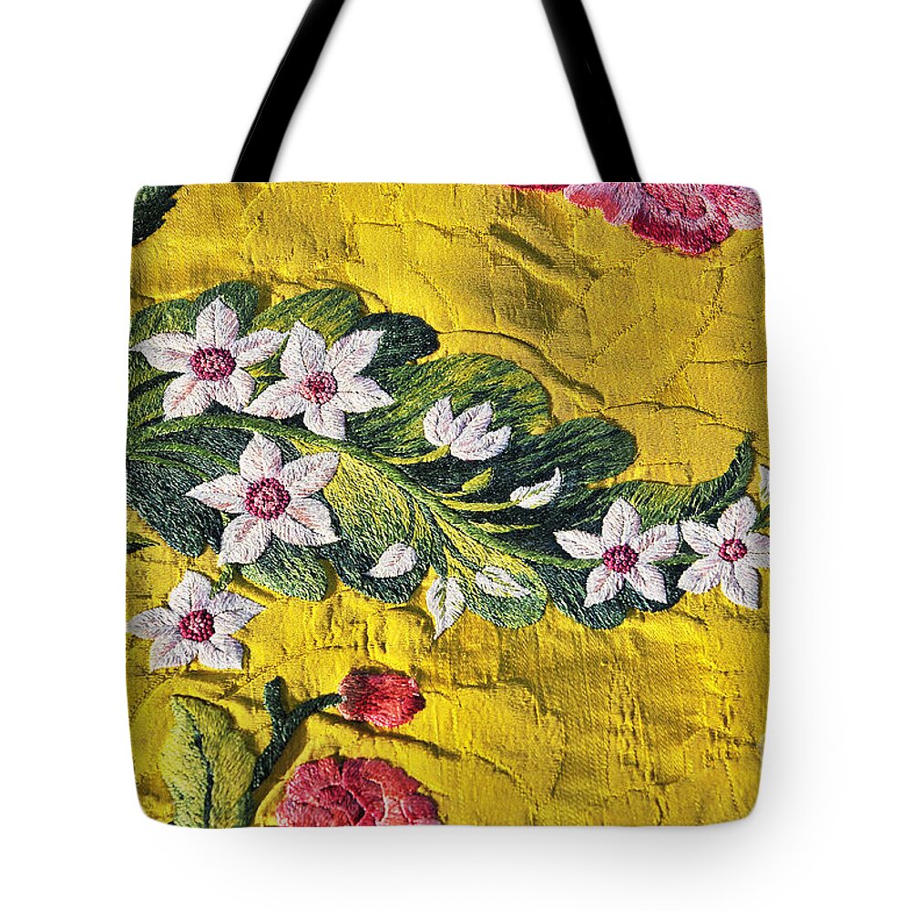 Jacobean Tote Bag featuring the photograph 18th century Stitchery by Brenda Kean