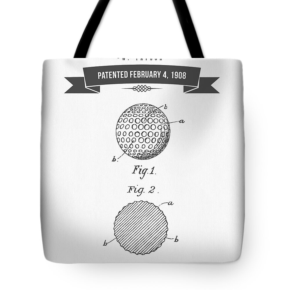 Golf Tote Bag featuring the digital art 1908 Taylor Golf Ball Patent Drawing - Retro Gray by Aged Pixel