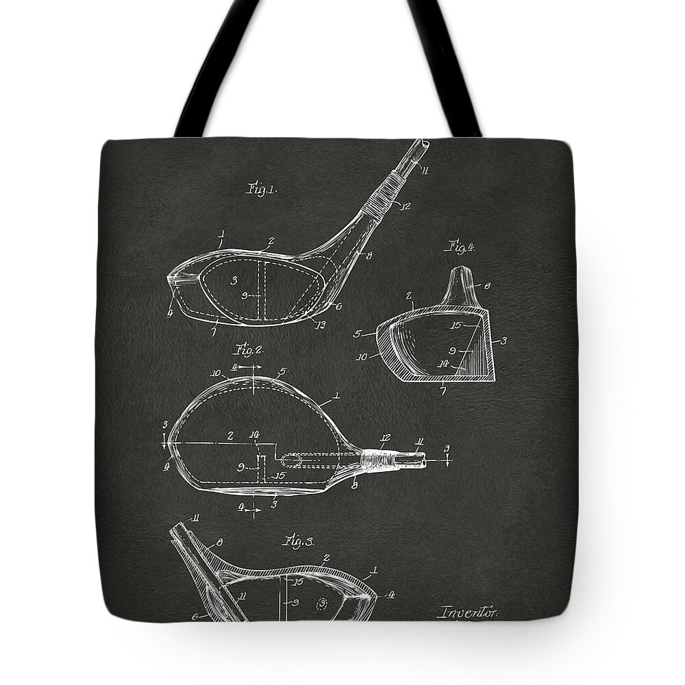 Golf Tote Bag featuring the digital art 1926 Golf Club Patent Artwork - Gray by Nikki Marie Smith