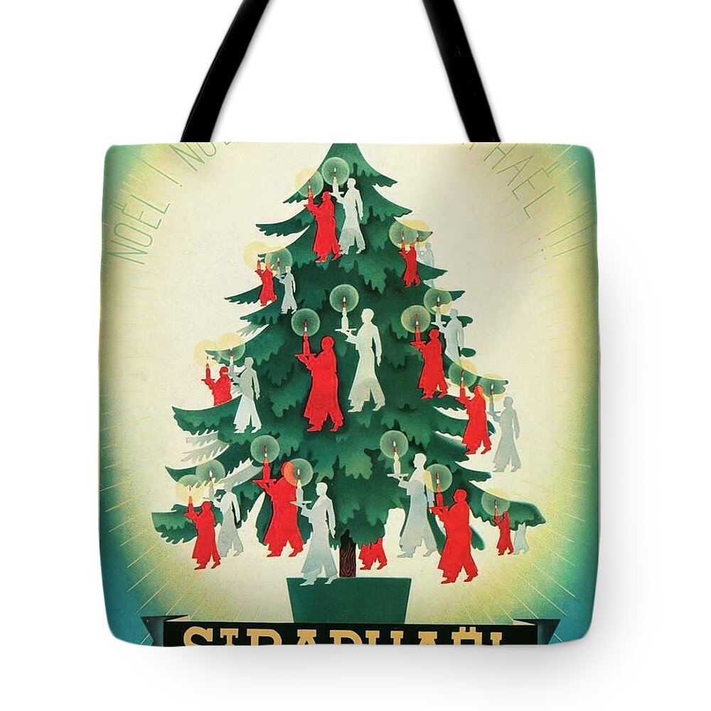 French Tote Bag featuring the digital art 1937 - St. Raphael Aperitif Advertisement - Color by John Madison