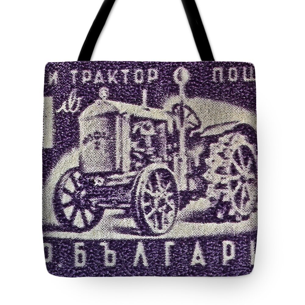 1951 First Bulgarian Tractor Stamp Tote Bag featuring the photograph 1951 First Bulgarian Tractor Stamp by Bill Owen