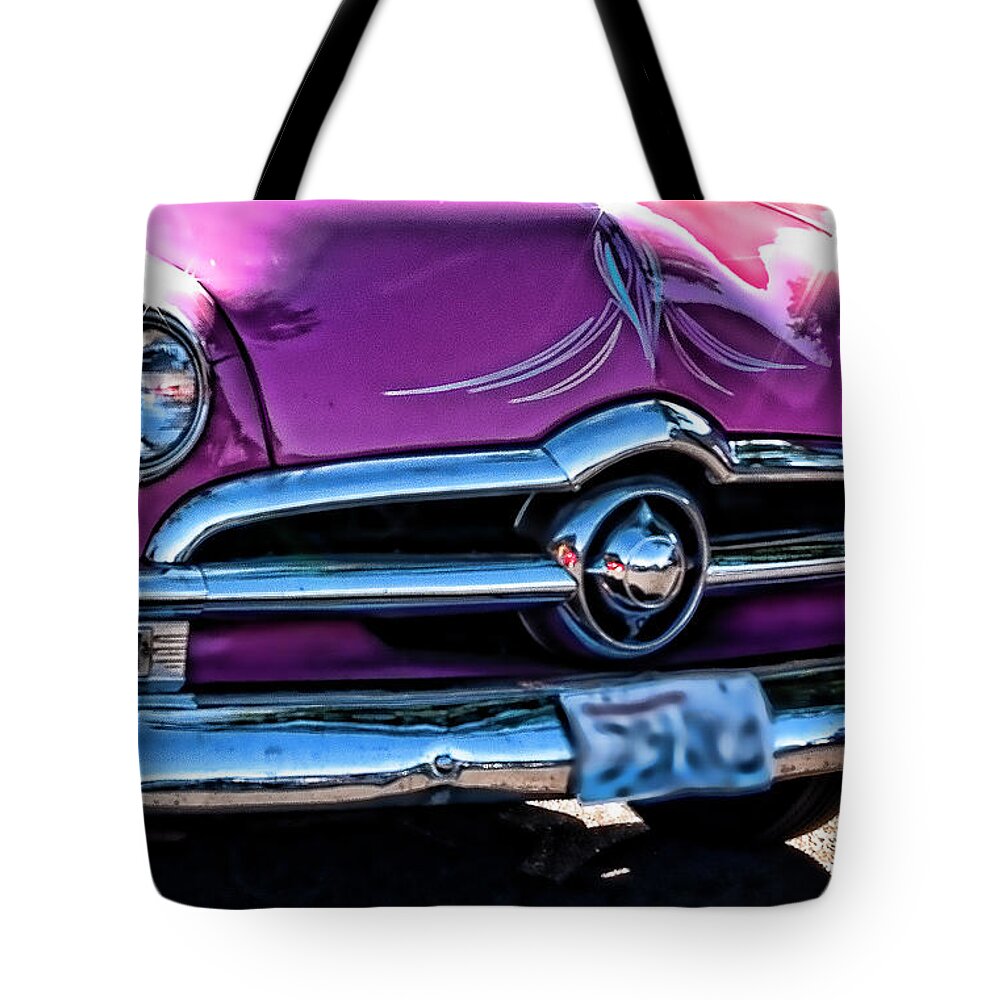 Ford Tote Bag featuring the photograph 1951 Pink Ford by Ron Roberts