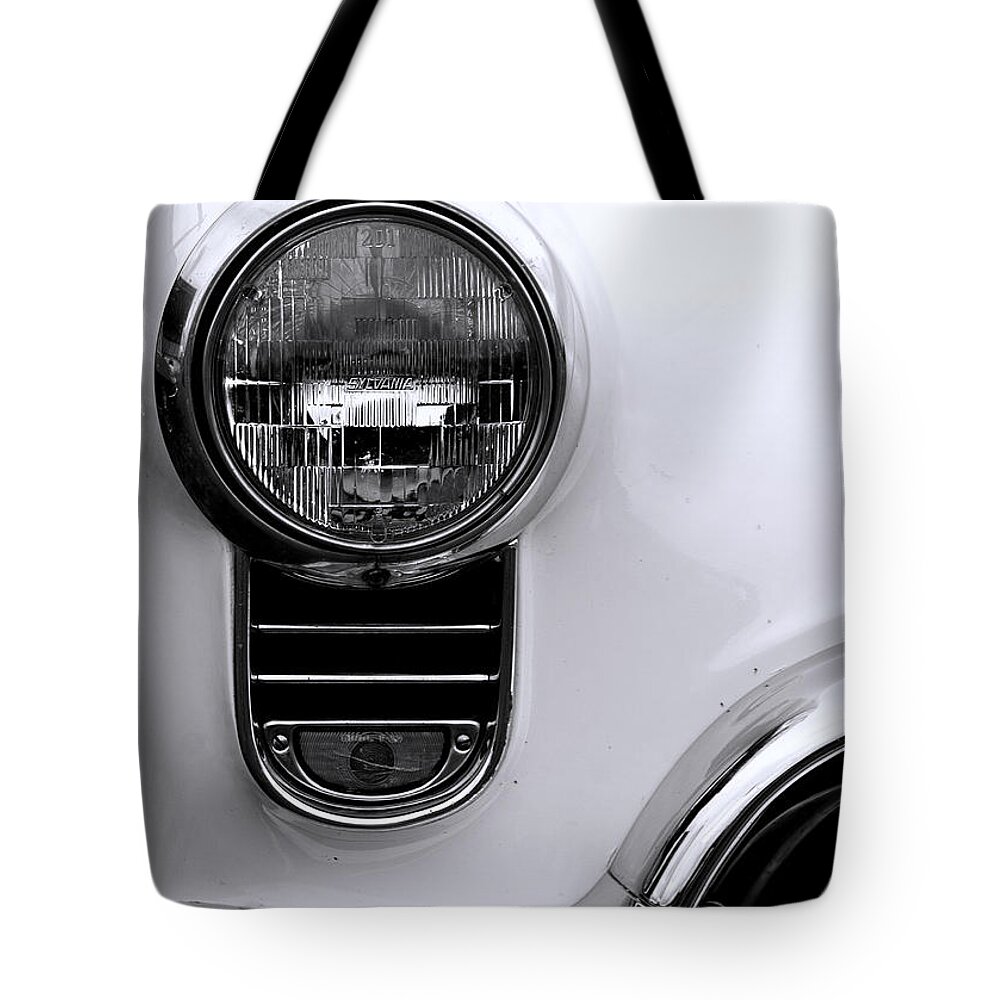 Automobile Tote Bag featuring the photograph 1952 Olds Headlight by Ron Roberts