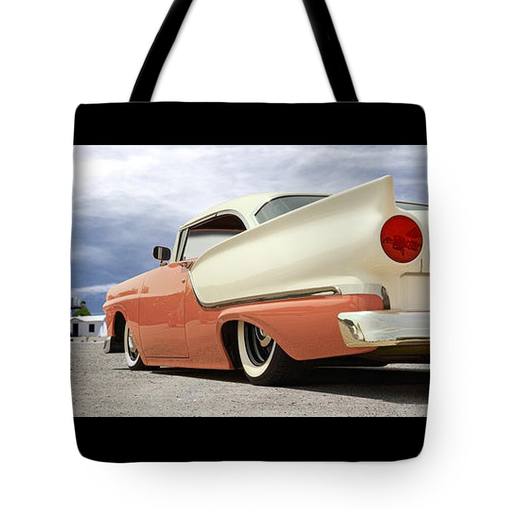 1957 Ford Tote Bag featuring the photograph 1957 Ford Fairlane Lowrider by Mike McGlothlen