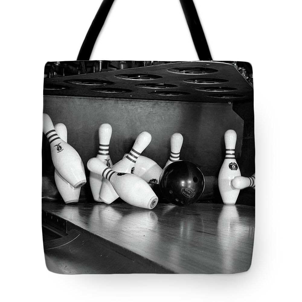 1960s Close-up Of Bowling Ball Hitting Tote Bag by Vintage Images
