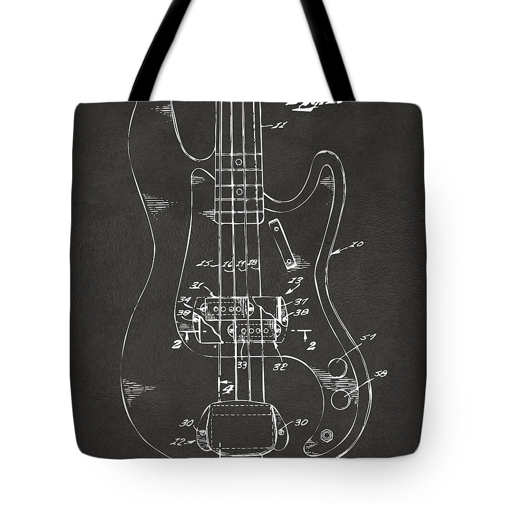 Guitar Tote Bag featuring the digital art 1961 Fender Guitar Patent Minimal - Gray by Nikki Marie Smith