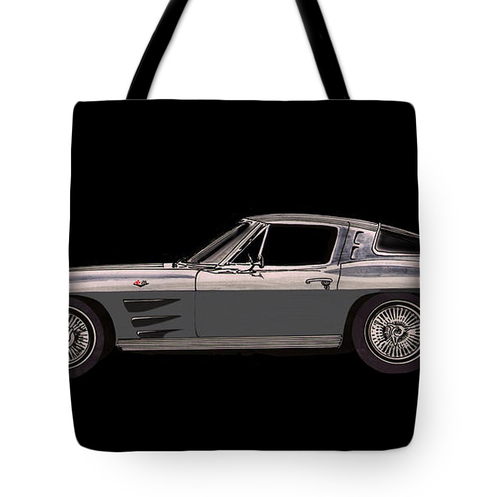 An Ink & Watercolor Painting Of The Profile View Of The 1963 Chevrolet Corvette Split-window Coupe By Jack Pumphrey Tote Bag featuring the painting 1963 Corvette Split Rear Window by Jack Pumphrey