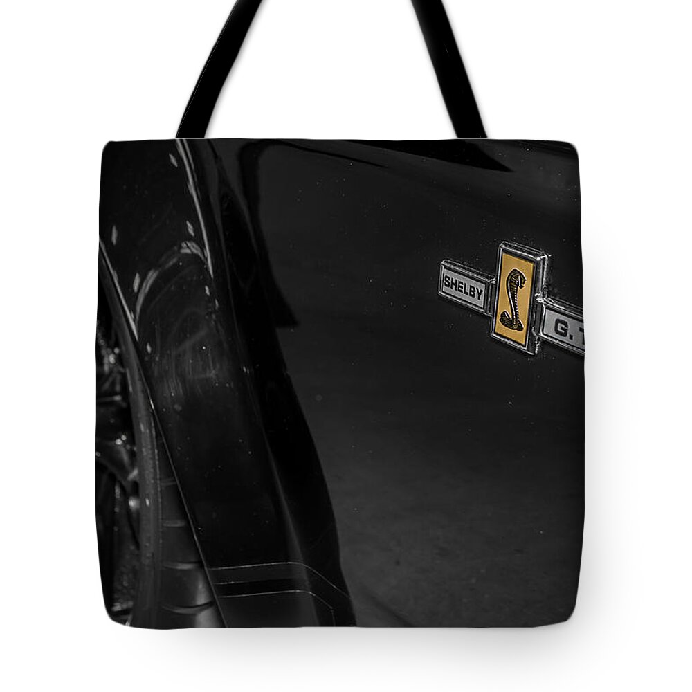 1965 Tote Bag featuring the photograph 1965 Ford Mustang Shelby GT 350 Emblem by Ron Pate