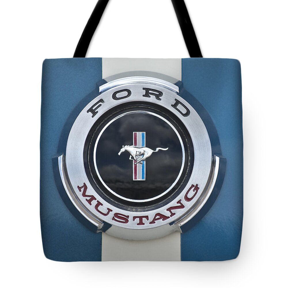 1966 Shelby Gt350 Emblem Tote Bag featuring the photograph 1966 Shelby GT 350 Emblem Gas Cap by Jill Reger