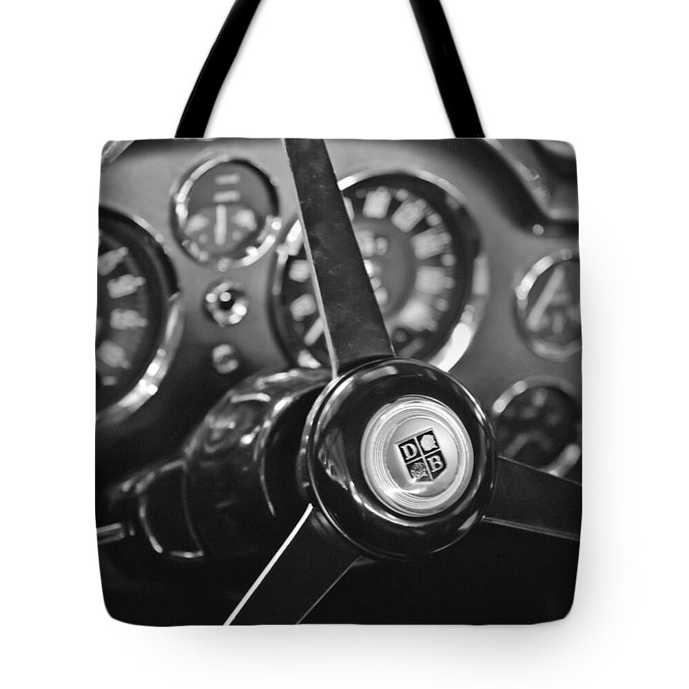 1968 Aston Martin Steering Wheel Emblem Tote Bag featuring the photograph 1968 Aston Martin Steering Wheel Emblem by Jill Reger