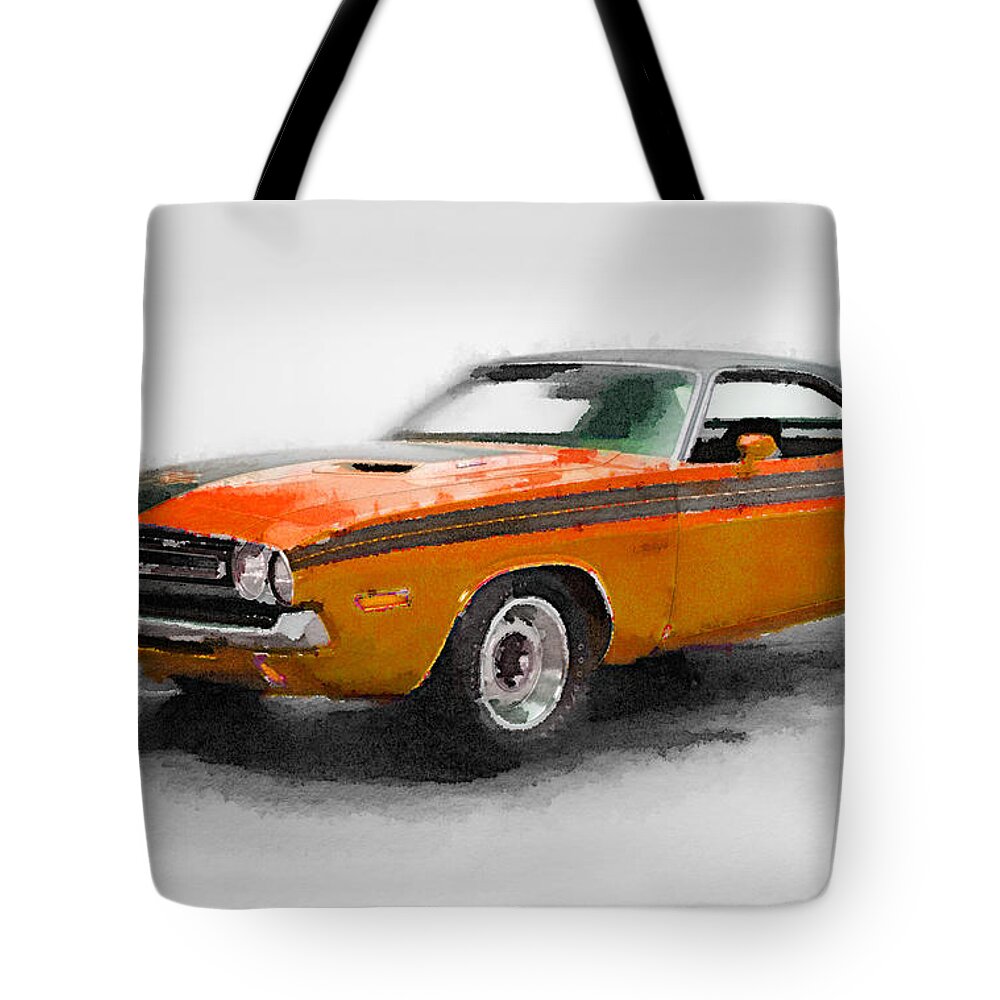 Dodge Challenger Tote Bag featuring the painting 1968 Dodge Challenger Watercolor by Naxart Studio