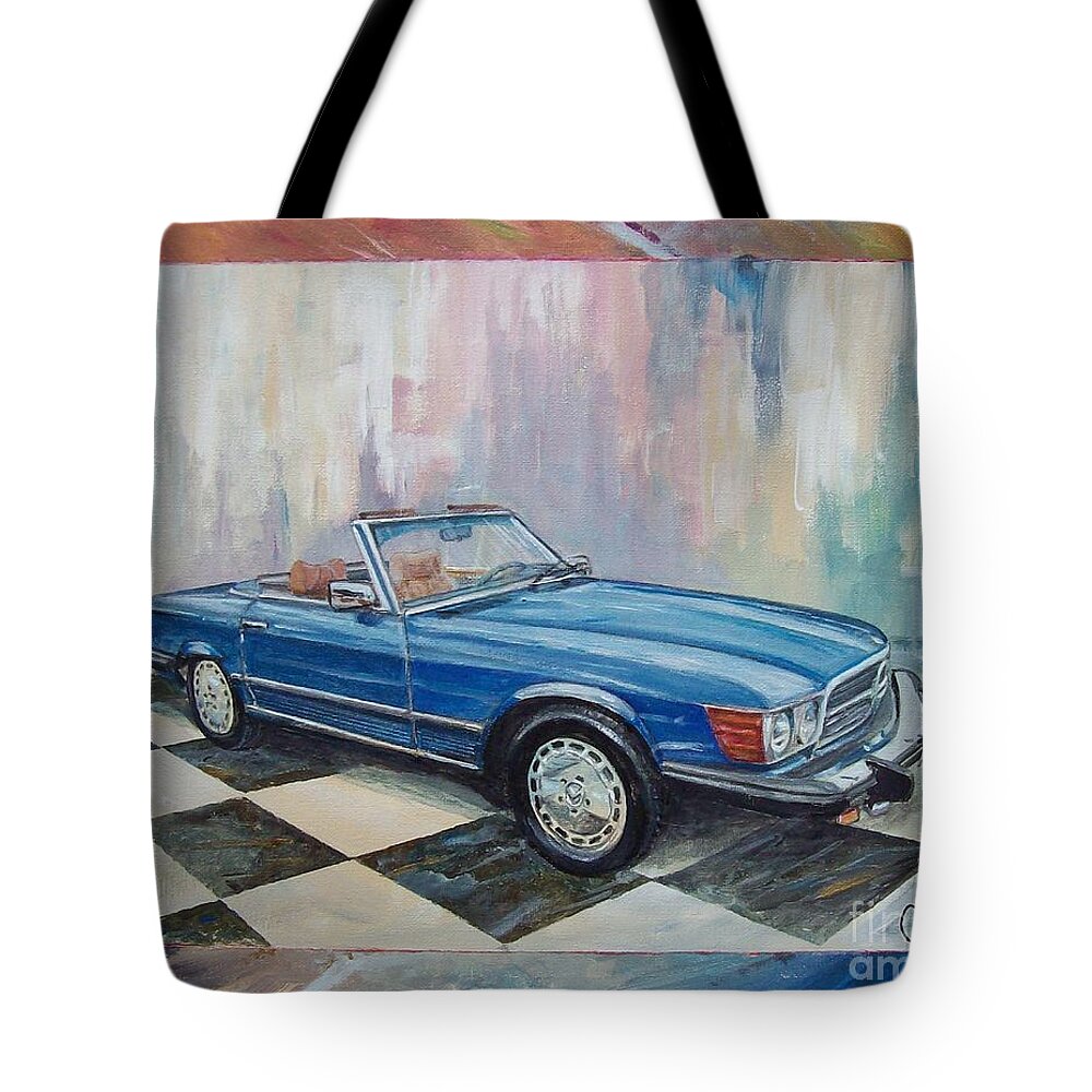 1976 Mercedes-benz 450 Sl Fine Art Prints Tote Bag featuring the painting 1976 Mercedes-Benz 450 SL by Sinisa Saratlic