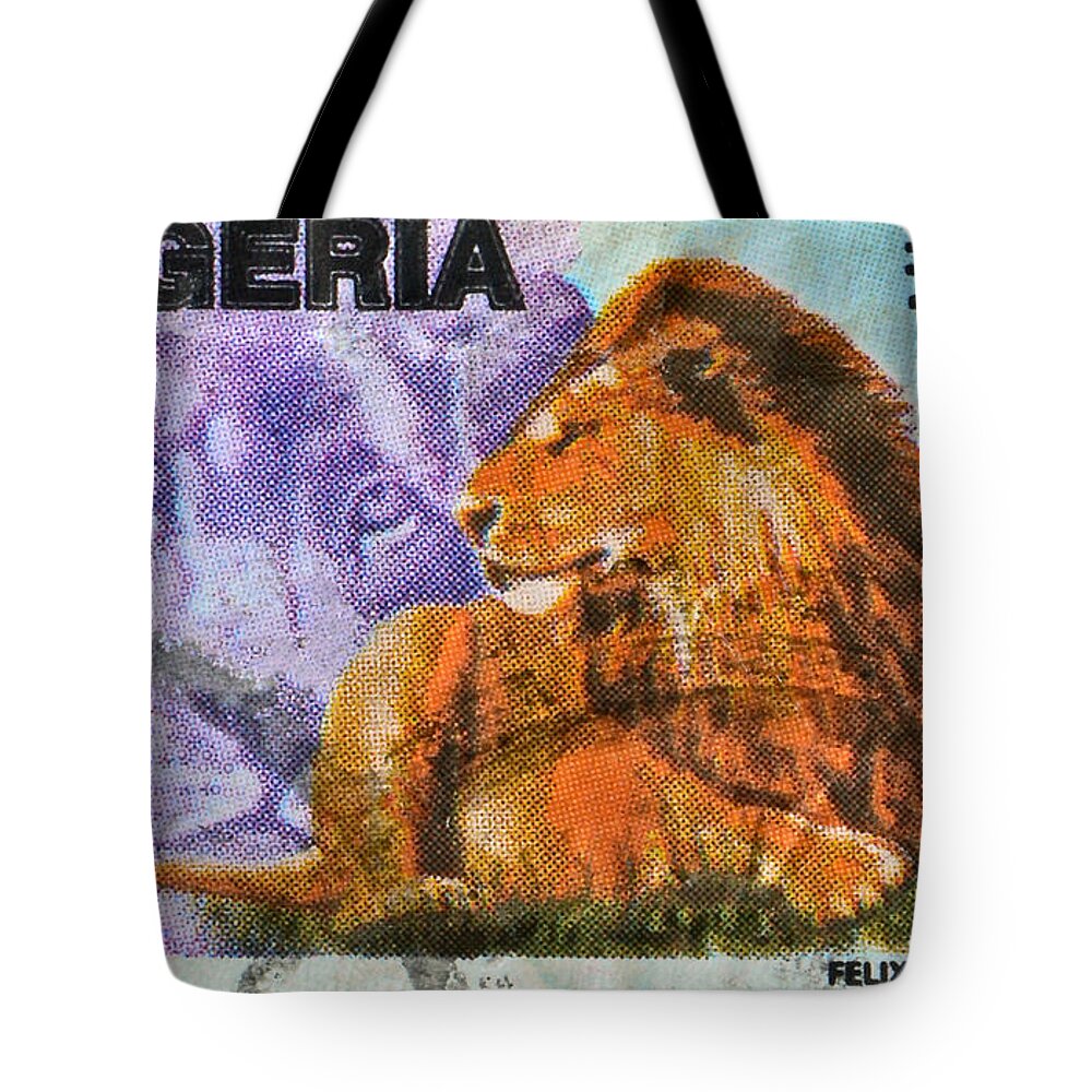 1993 Tote Bag featuring the photograph 1993 Nigerian Lion Stamp by Bill Owen