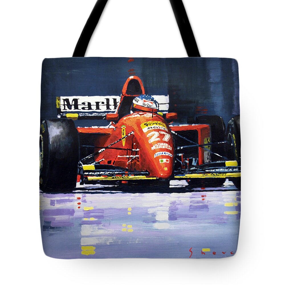 Acrylic Tote Bag featuring the painting 1995 Canada GP Ferrari 412T2 J.Alesi #27 Winner by Yuriy Shevchuk