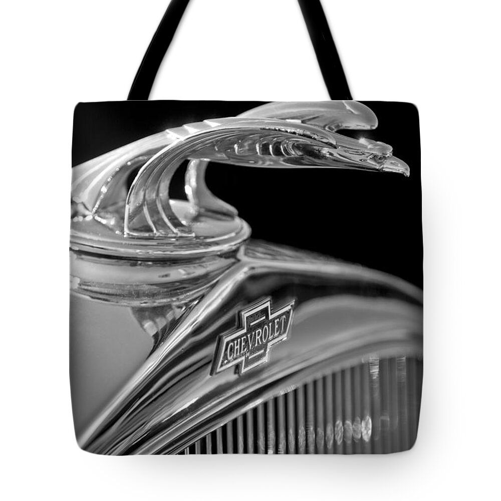 1931 Chevrolet Hood Ornament Tote Bag featuring the photograph 1931 Chevrolet Hood Ornament #2 by Jill Reger
