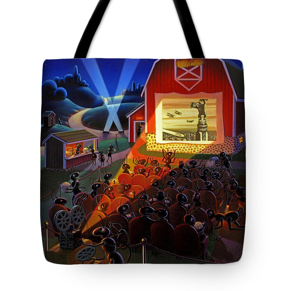 Ants Tote Bag featuring the painting Ants at the Movies by Robin Moline