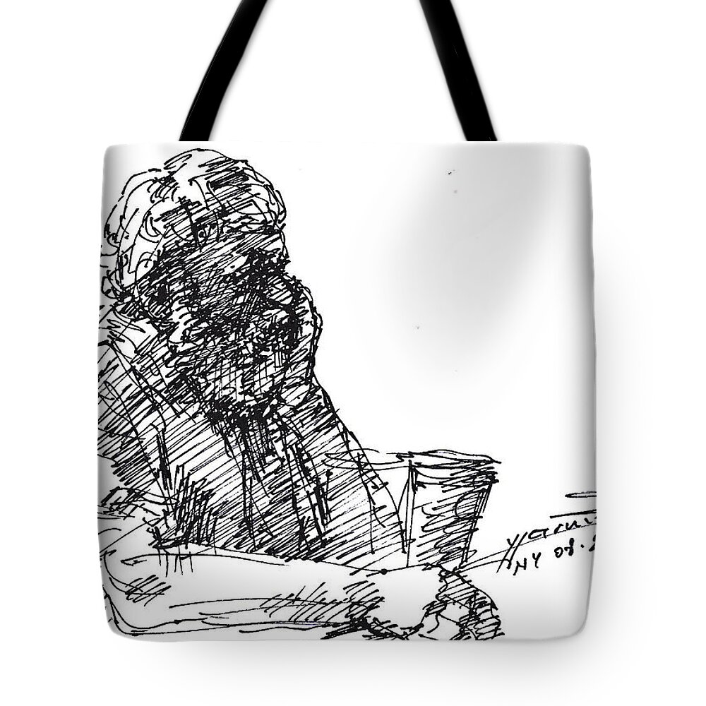 At Tim Hortons Tote Bag featuring the drawing At Tim Hortons by Ylli Haruni