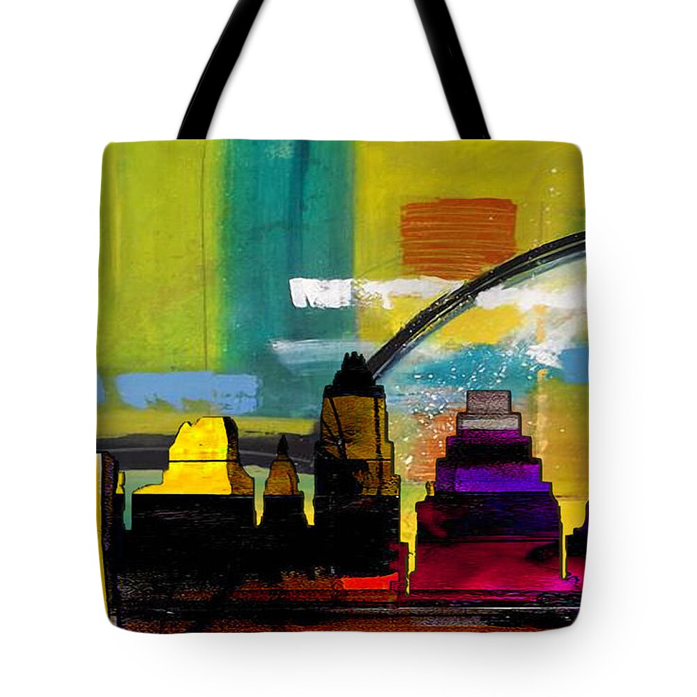 Austin Art Tote Bag featuring the mixed media Austin Texas Skyline Watercolor #2 by Marvin Blaine