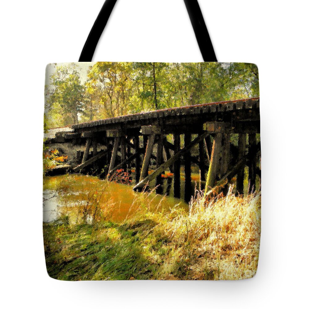 Railroad Tote Bag featuring the digital art Autumn Travels #2 by Sharon Woerner