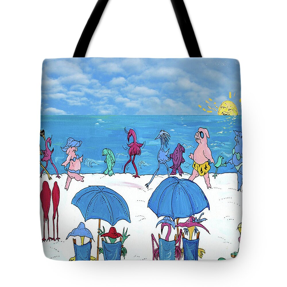Beach Tote Bag featuring the painting Beach Walkers by Lizi Beard-Ward