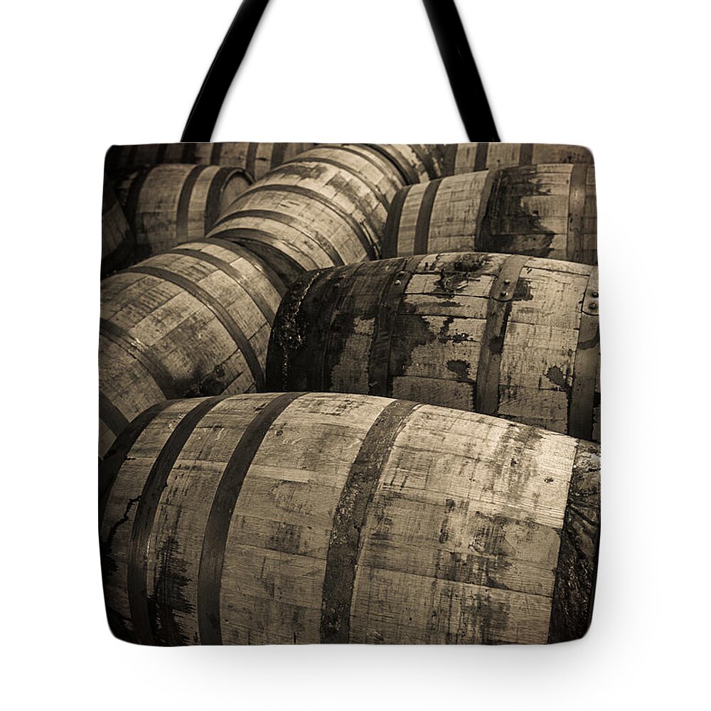 Bourbon Barrel Tote Bag featuring the photograph Bourbon Barrels Forever by Karen Varnas