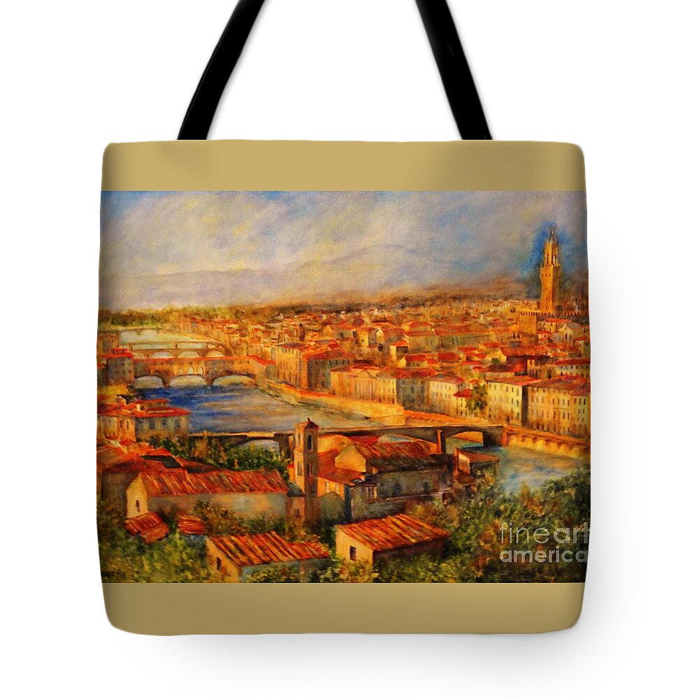 Bridges Of Florence Tote Bag featuring the painting Bridges Of Florence by Dagmar Helbig