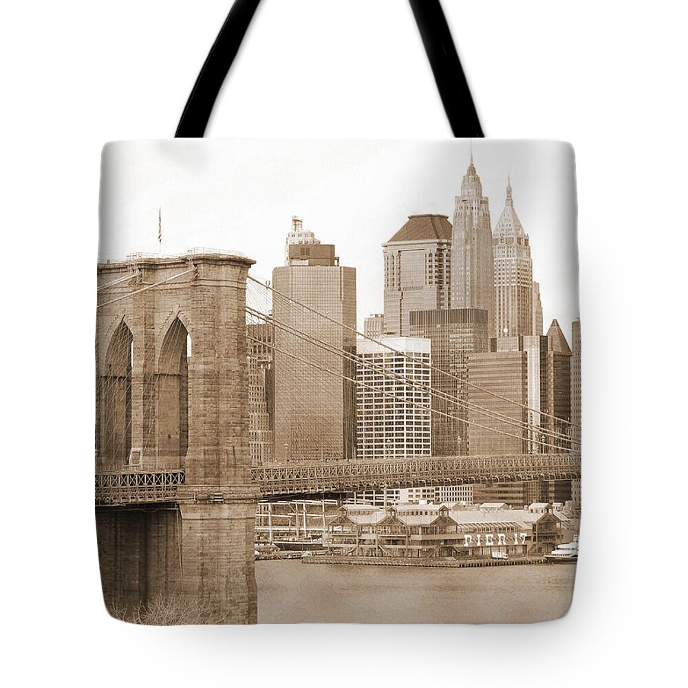 Bw Tote Bag featuring the photograph Brooklyn Bridge and Manhattan vintage #3 by RicardMN Photography