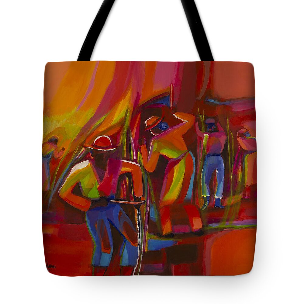 Abstract Tote Bag featuring the painting Cane Harvest by Cynthia McLean
