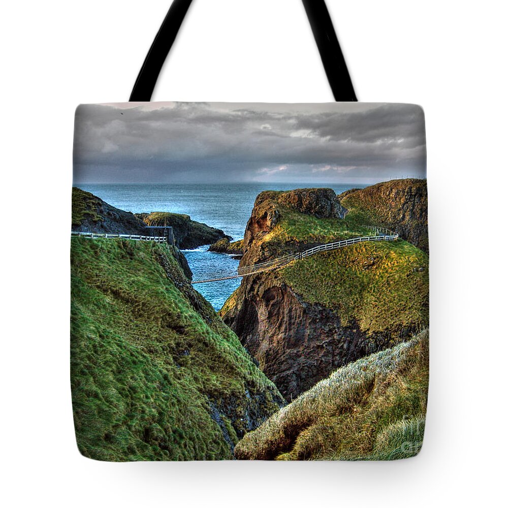 Ireland Tote Bag featuring the photograph Carrick-a-Rede Rope Bridge #2 by Nina Ficur Feenan
