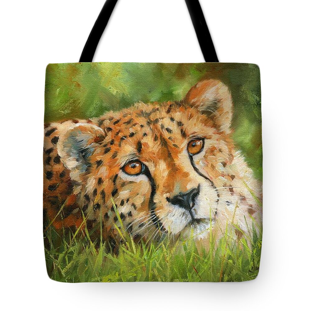 Cheetah Tote Bag featuring the painting Cheetah #3 by David Stribbling