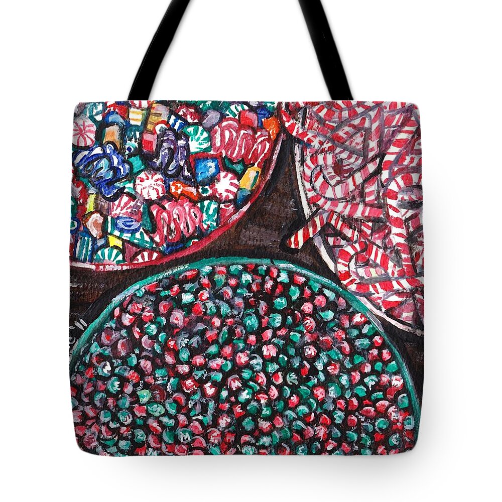 Christmas Tote Bag featuring the painting Christmas Candy #2 by Shana Rowe Jackson