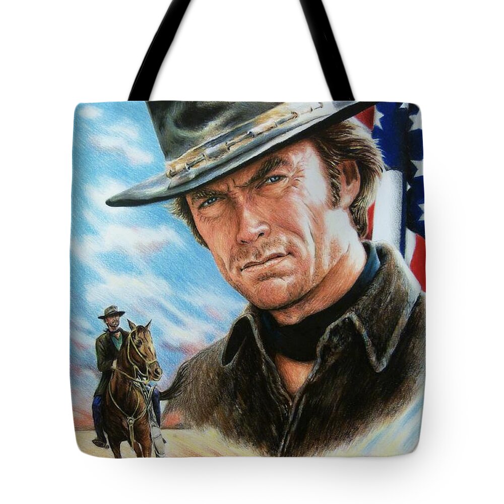 Patriotic Tote Bag featuring the painting Clint Eastwood American Legend #2 by Andrew Read