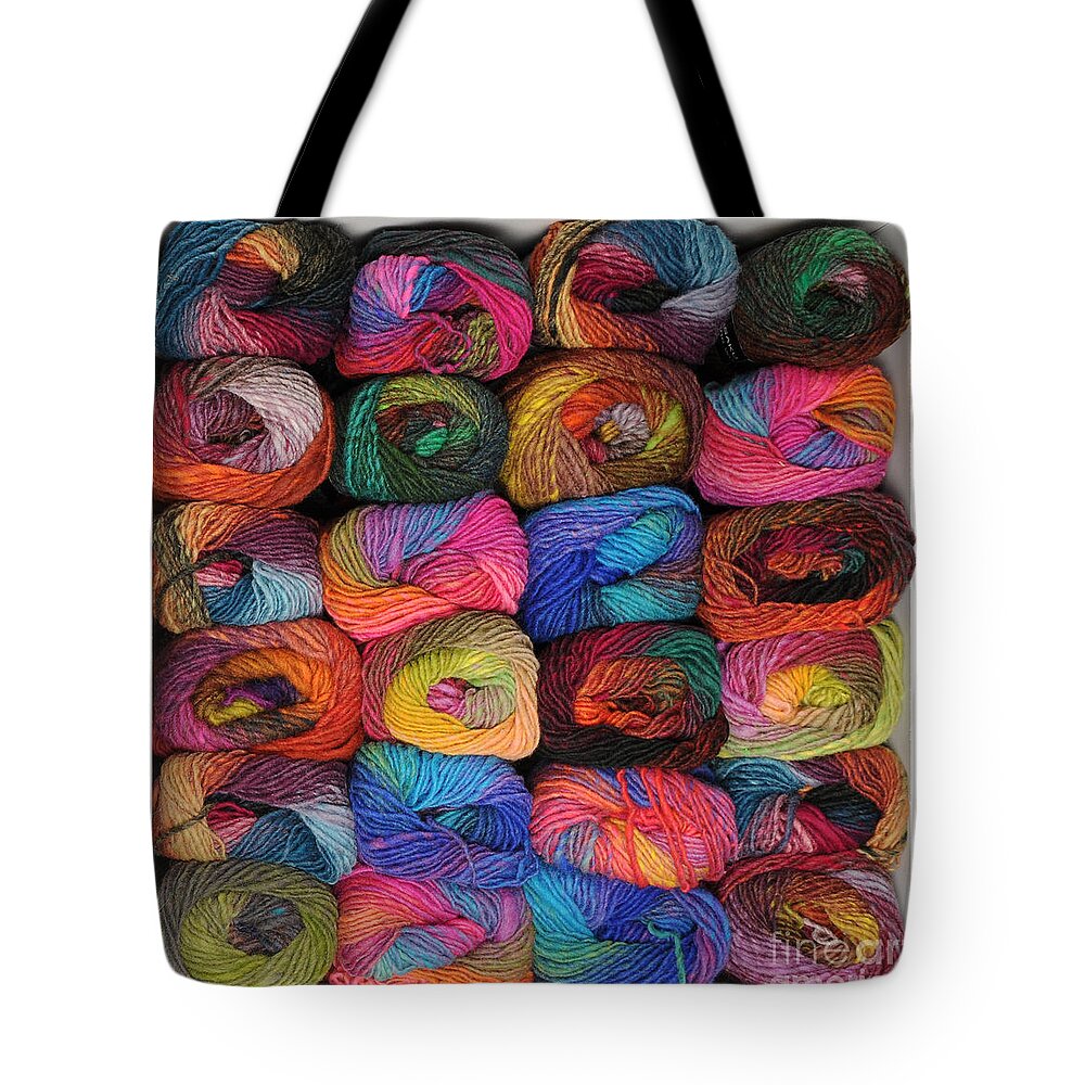 Knitting Tote Bag featuring the photograph Colorful knitting yarn #1 by Les Palenik