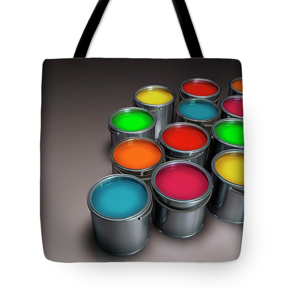 Adorning Tote Bag featuring the photograph Colorful Paint In Paint Cans #2 by Ikon Ikon Images