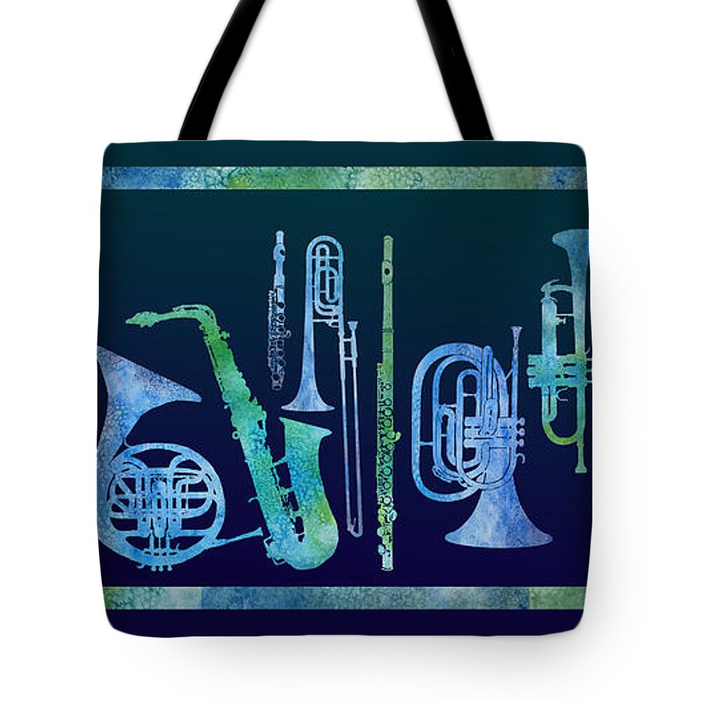 Band Tote Bag featuring the digital art Cool Blue Band #2 by Jenny Armitage