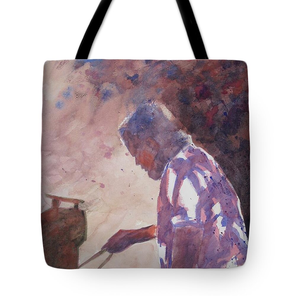 John Svenson Tote Bag featuring the painting Dave's Barbeque #2 by John Svenson