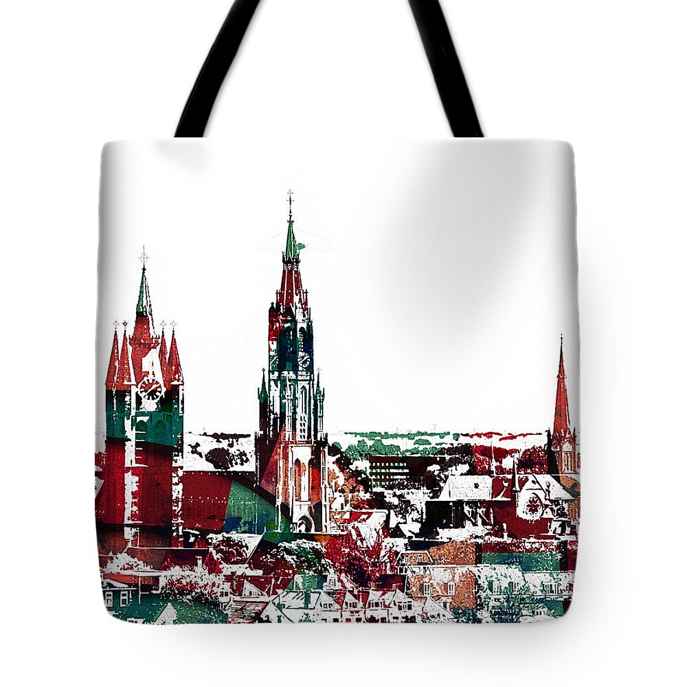 Chicago Skyline Tote Bag featuring the painting Delft Netherlands blueprint #2 by Celestial Images