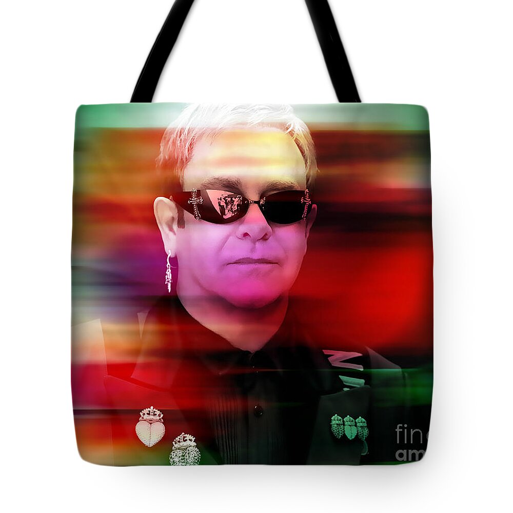 Elton John Photographs Tote Bag featuring the mixed media Elton John #3 by Marvin Blaine