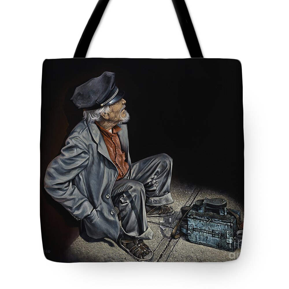 Shoeshiner Tote Bag featuring the painting Empty Pockets by Ricardo Chavez-Mendez