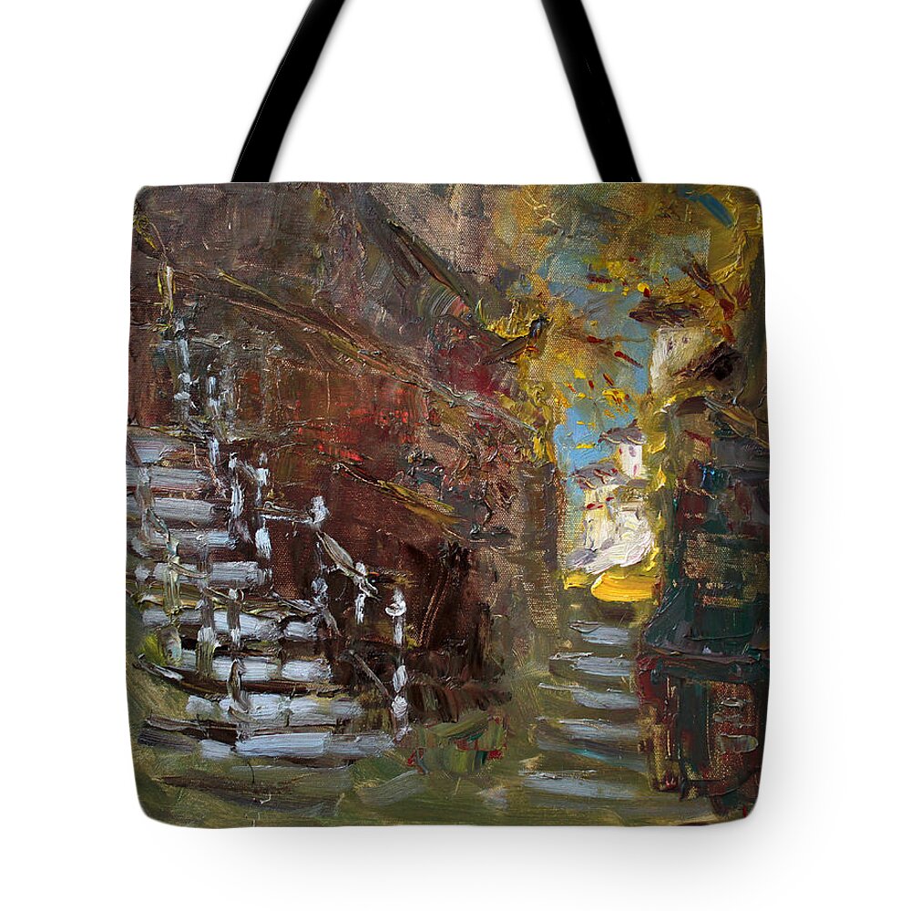 Fall Tote Bag featuring the painting Fall in Albanian Village by Ylli Haruni