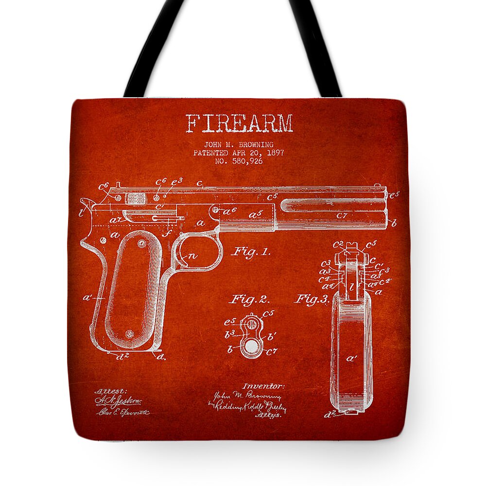 Gun Tote Bag featuring the digital art Firearm Patent Drawing from 1897 #1 by Aged Pixel