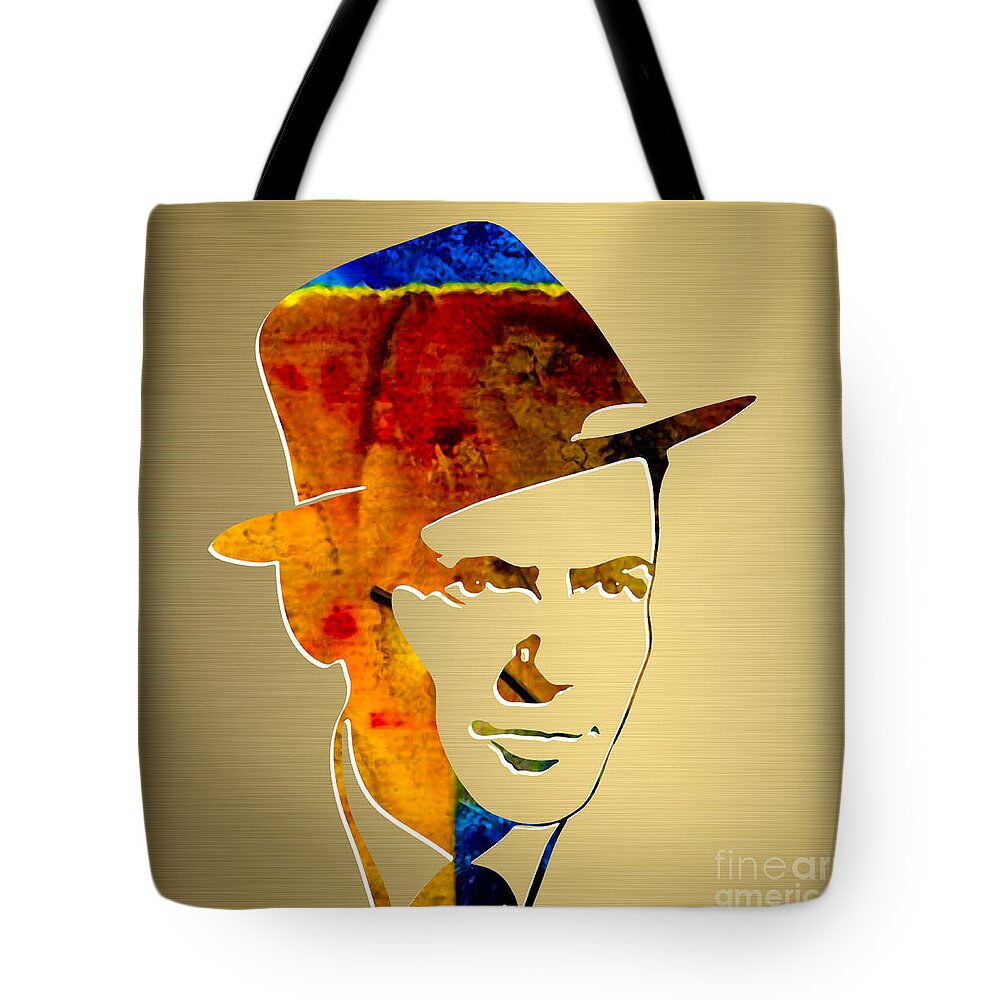Frank Sinatra Art Tote Bag featuring the mixed media Frank Sinatra Gold Series #5 by Marvin Blaine